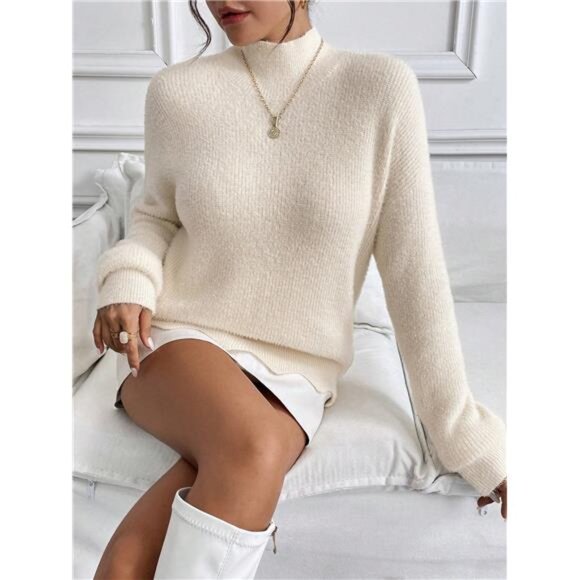 High Neck Loose Fuzzy Pullover Sweaterbusiness Casual Woman,Work Wear,Fall - Picture 1 of 8